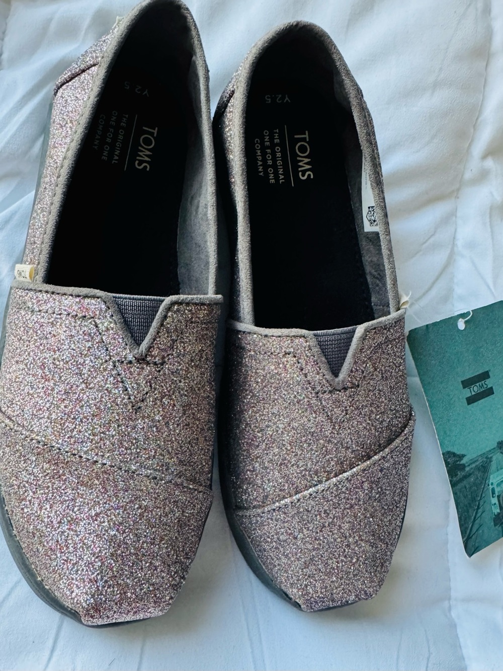 TOMS Pink Glitter Slip-On Moccasins